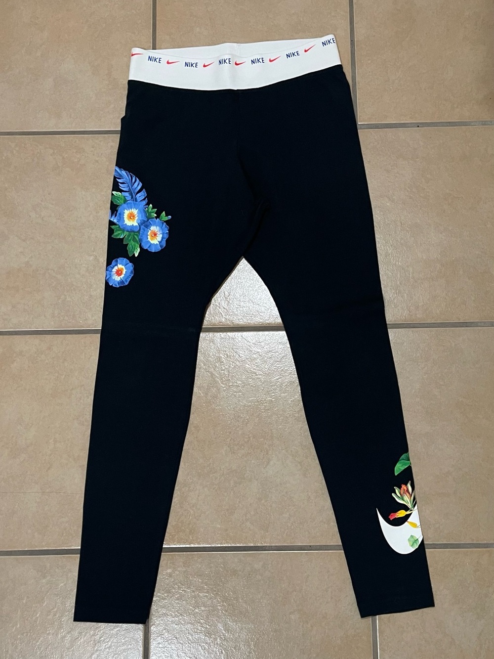 Nike Black Leggings with Blue Floral Accents